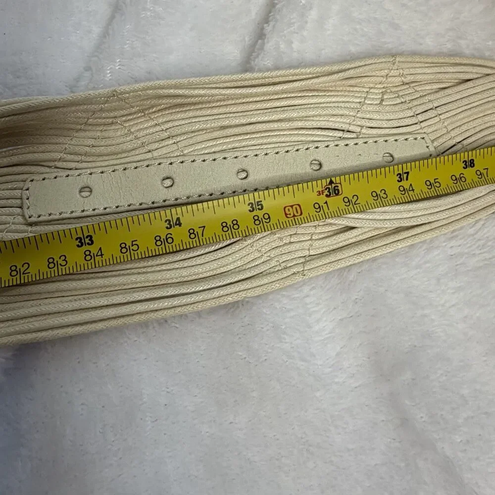 Coldwater Creek Ivory Wide Woven Cotton Belt Faux‎ Leather Accents Statement S/M